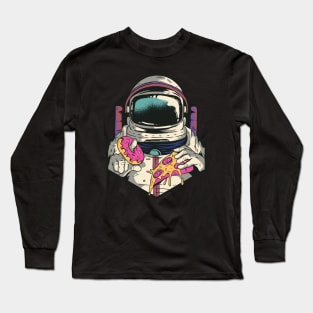 Astronaut in space with pizza and donut Long Sleeve T-Shirt